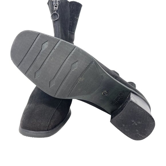 Aquatalia Black Suede Mid-Calf Boots Front Zipper Closure & Block Heel Size 7 - Picture 4 of 9
